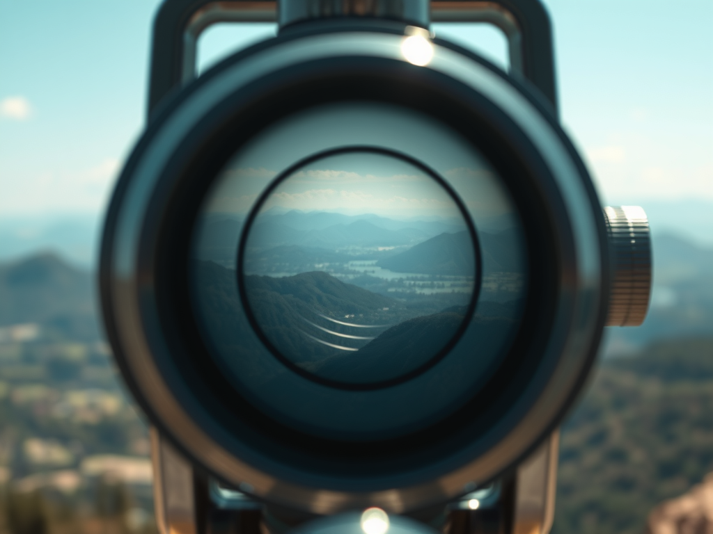 A telescope is focused in the distance.